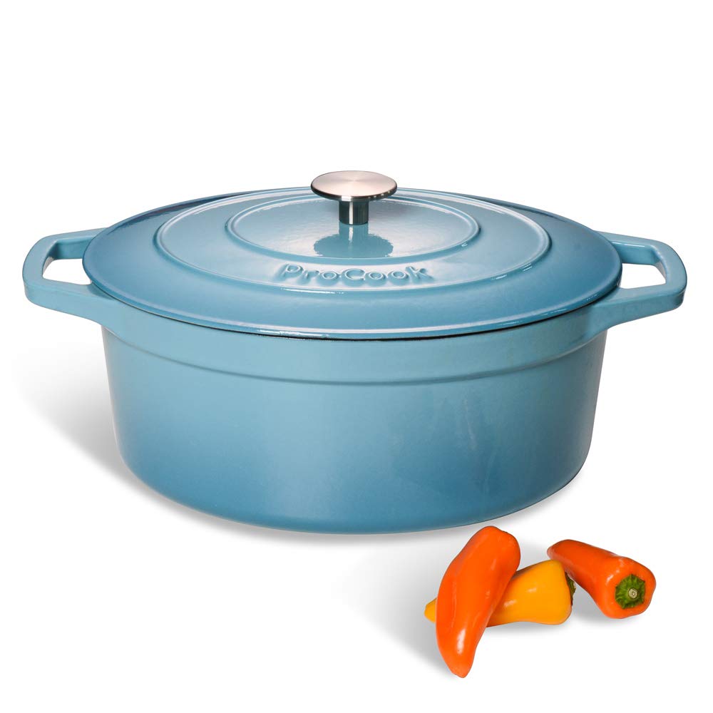 ProCook Cast Iron Casserole Dish 30cm 6.2L Graduated Turquoise