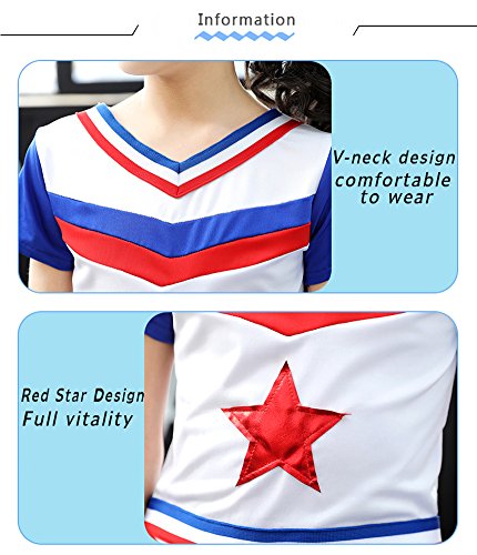 Dreamowl Girls Cheerleader Costume Uniform Youth Star Cheerleading Outfit Match Pompoms (6X-7, Long Sleeve)