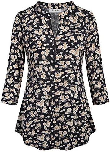 Ninedaily 3/4 Sleeve Blouses for Women, Oversized Clothing Modest Fashion  Lightweight Long Dressy Shirts Sexy V Neck Lady Elegant Tunic Tops  BlackBeige Comfy Boho Tops,XL price in Saudi Arabia | Amazon Saudi