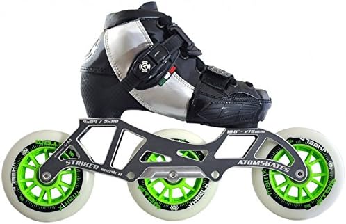 Luigino Atom Kid's Adjustable Challenge 3-Wheel or 4-Wheel Inline Speed Skate Package with Striker Frame, Atom Matrix Wheels- 3x110 Silver Small (13J-2)
