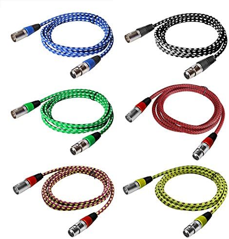 Mountain ark 6 Pack 6.5ft/2m 3-pin DMX Cable XLR Female to XLR Male Signal Transmission Cable Colored Tweed Woven Wire Durable for Stage Lighting
