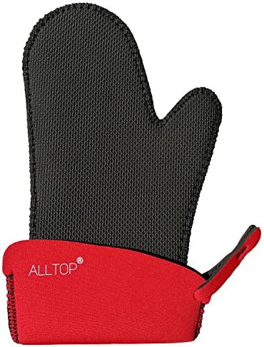 ALLTOP BBQ Grill Silicone Oven Gloves Heat Resistant,500°F at Least 45 Second, for Kitchen Cooking Baking Grill Barbecue,Black Red,1 Pcs