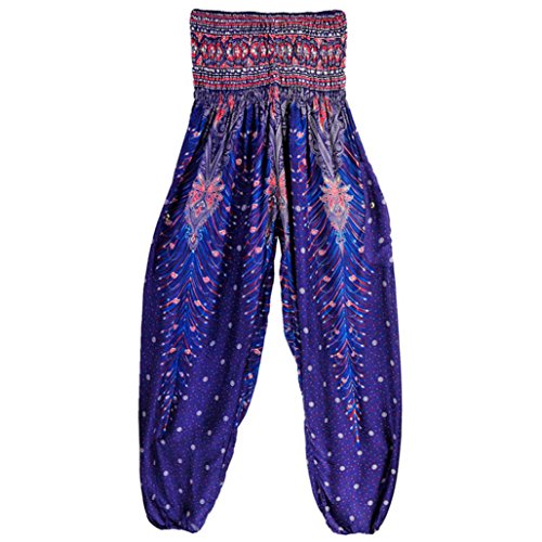 Sinfu Pants for Men Women Thai Harem Trousers Boho Festival Hippy Smock High Waist Yoga Pants (Free Size, Navy) - Thumbnail 3