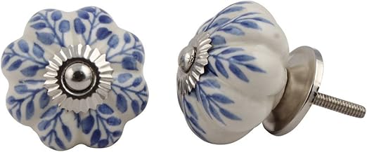 Set Of 12 Pieces Leaf Floral Ceramic White Cabinet Knobs Furniture