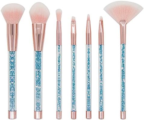 AprFairy 7pcs Unique Glitter Makeup Brush Set Premium Acrylic Handle Soft Synthetic Fiber Bristles Makeup Tool Professional Kabuki Make Up Brushes Kit with Transparent Glitter Pouch - Blue