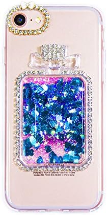 iPhone 8/7 Case, MOEIDO Protective Glitter Liquid Defender Bumper Case with Strap for Girls Children, Perfume Bottle Floating Bling Sparkle Quicksand Case for iPhone 7 4.7 inch, Blue