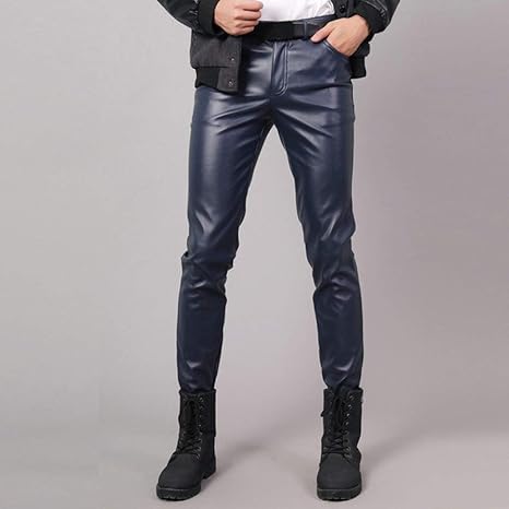 navy blue leather trousers
