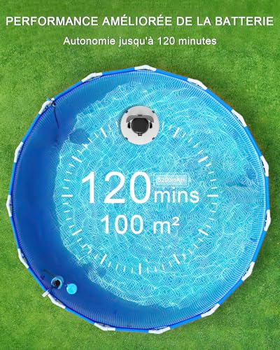 (2026) Robot Piscine sans Fil, Aspirateur Piscine à Double Moteur Puissante Aspiration, 120 Minutes de Nettoyage, Auto-Stationnement, Robot Piscine Idéal pour Les Piscines Hors Sol 100㎡ (Beige)