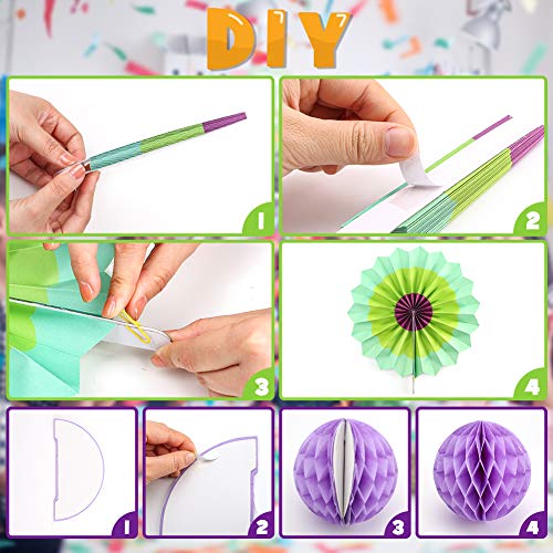 Koogel 27 STK. Seidenpapier Blumen Pompoms Set, 8 Papierblumen 2 Wabenbälle 6 Fächer 3 Quaste Girlande 8 Ballons für Party Hochzeit Geburtstag Festival Zeromonie Fasching Deko