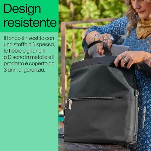 Borsa-Zaino Convertibile in Tracolla, Adatta per PC fino a 14,1" di Diagonale, Creata con Plastica Riciclata, Tasca dotata di Blocco RFID, Resistente all'Acqua, 18 L, Nera