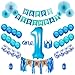 1st Birthday Boy Decorations Kit - Baby Boy First Birthday Decorations One Year Balloon, Blue Happy Birthday Banner,High Chair Banner, Blue Hat Crown, Cake Topper