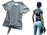 Sexy Yoga Workout Active Top Open Back Cowl Back Tie Back Lightweight Breathable T-Shirt for Sport Women by Fit Frenchie