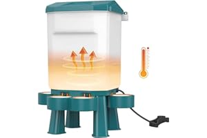 ASRJKIE Heated Poultry Waterer 11L, Thermostatically Controlled Heated Chicken Waterer, 3 Gallon/4 Port Hanging Chik Hot Wate