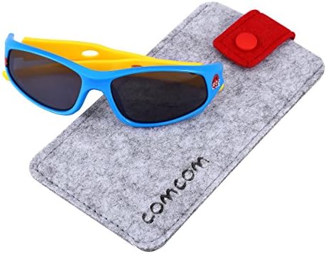 Kids Sports Style Polarized Sunglasses Rubber Flexible Frame For Boys And Girls Age 3-10 (Blue/yellow)