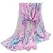 E-Clover Herebuy - Unique Women's Floral Scarves: Chiffon Flowers & Birds Printed Scarf (Pink)