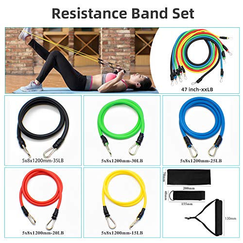 VOKUA-11-pcs-Resistance-Bands-Set-Strength-Training-Equipment-and-Exercise-Fitness-Accessories-for-Gym-TrainingYoga-Metal-Foot-Ring-Carrying-Case-Home-Workouts