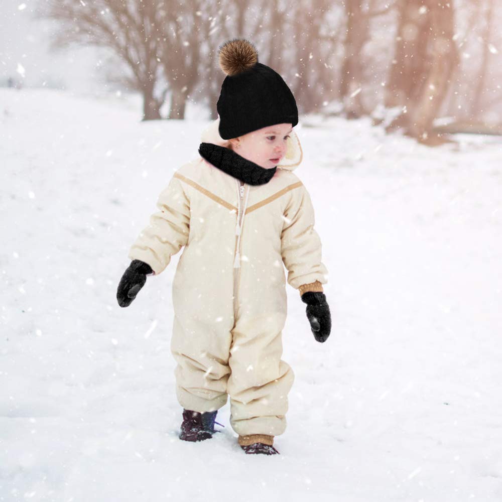 Hicdaw 6PCS Toddler Winter Hats Baby Mittens Gloves Neck Warmer Baby Winter Hat Kids Winter Hat Gloves Scarf Set for Boy Girl