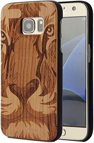 Galaxy S7 Case,Galaxy S7 Wooden Case YFWOOD Cherry Wood Laser Mark Carving Gentle Lion with Hard PC for Samsung Galaxy S7 Case