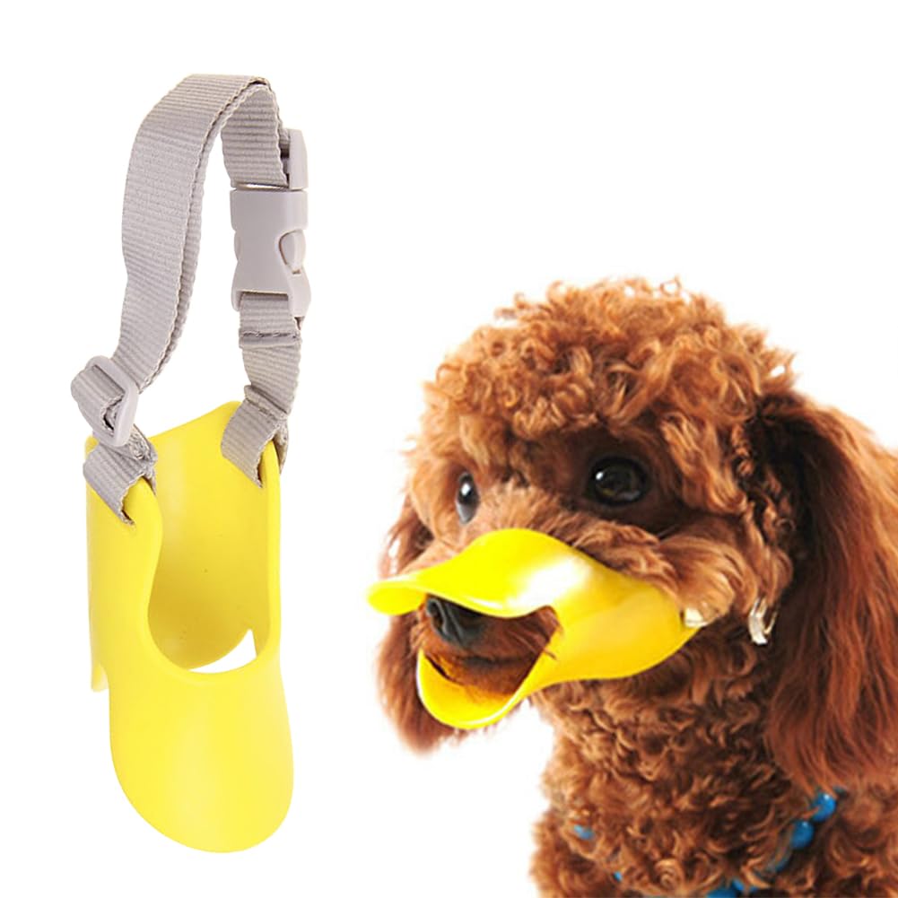 Photo 1 of Dog Muzzle,Anti Bite Duck Mouth Shape DogMouth Covers,Soft Duck Silicone Mouth Cover with Adjustable Strap,Small Medium Dogs Muzzle Mask to Prevent Barking,Biting,Chewing(:Yellow,L:13cm/5.12inch)
