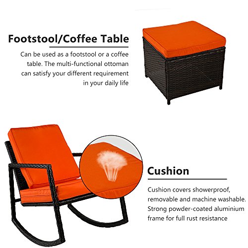 Merax WF036008GAA Rattan Rocking Wicker Rocker Chair Ottoman for Patio