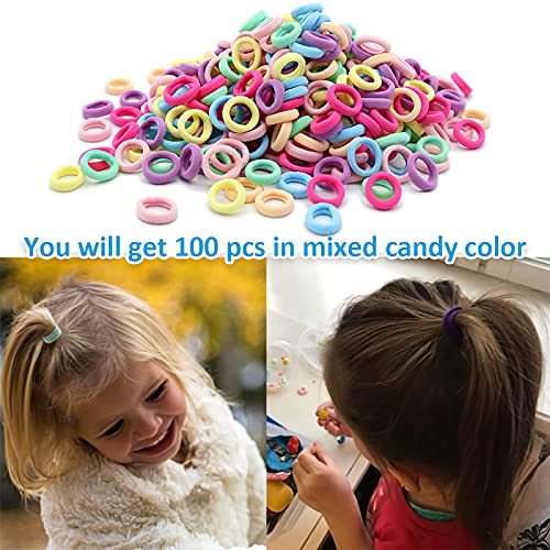 100Pcs Baby Elastics Hair Ties, Candy Color Seamless girls hairbands,3cm Ponytail Holder Hair Accessories，Multi-colored hair bobbles for girls (3cm)