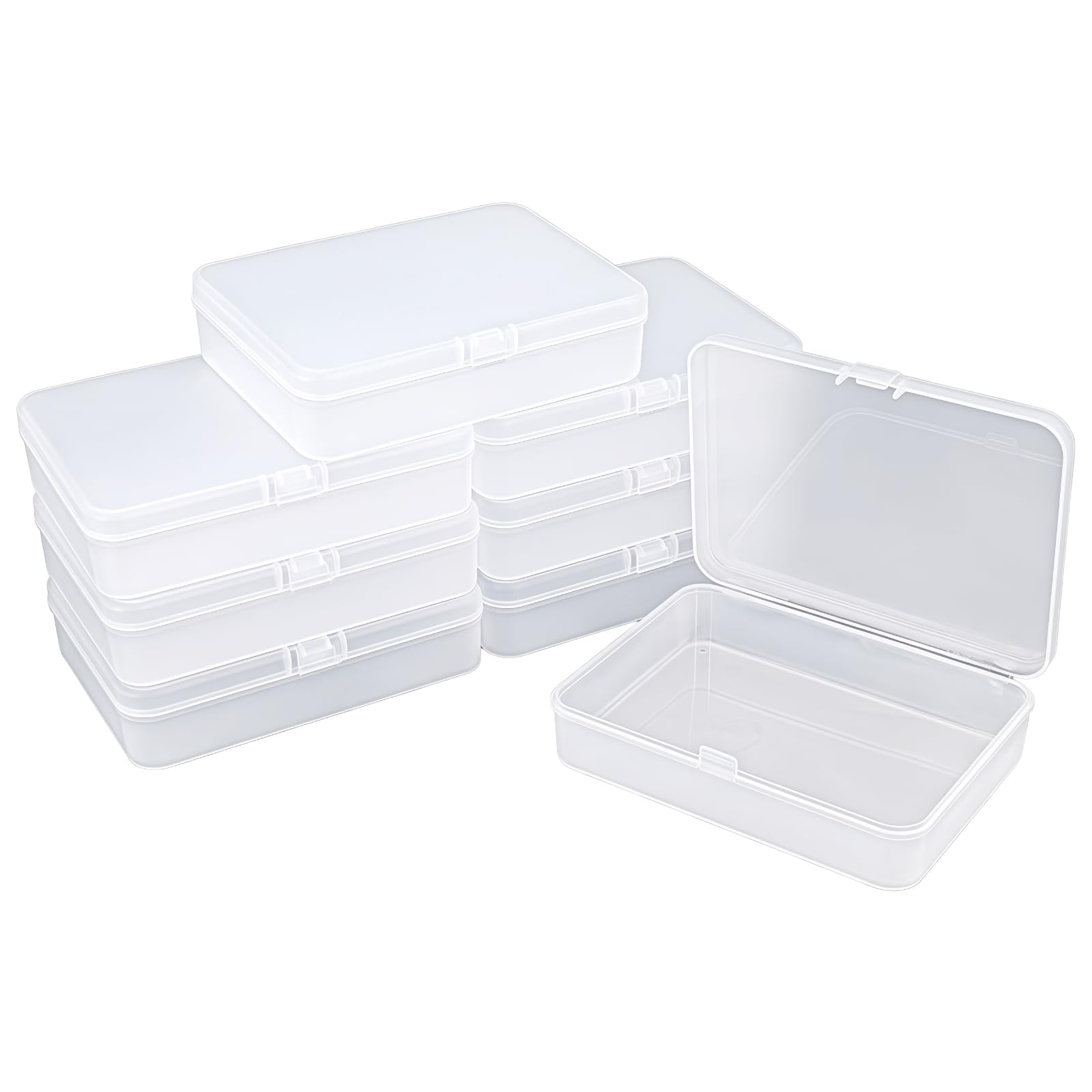 Goodma 8 Pieces Frosted Rectangular Plastic Boxes Empty Storage Organizer Containers with Hinged Lids for Small Items and Other Craft Projects (115 x 85 x 28 mm)