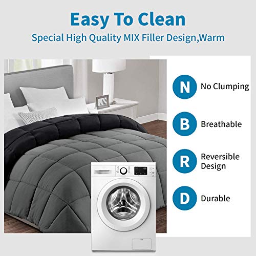 HOMBYS Lightweight Comforters for Queen Bed，Reversible Goose Down Alternative Comforter, Plush