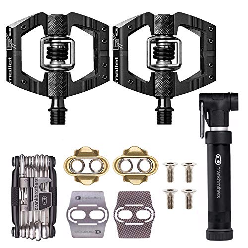 CRANKBROTHERs Crank Brothers Mallet Enduro MTB Mountain Bike Pedals (Black) w/Cleats, M19 Multi Tool and Gem Pump Kit