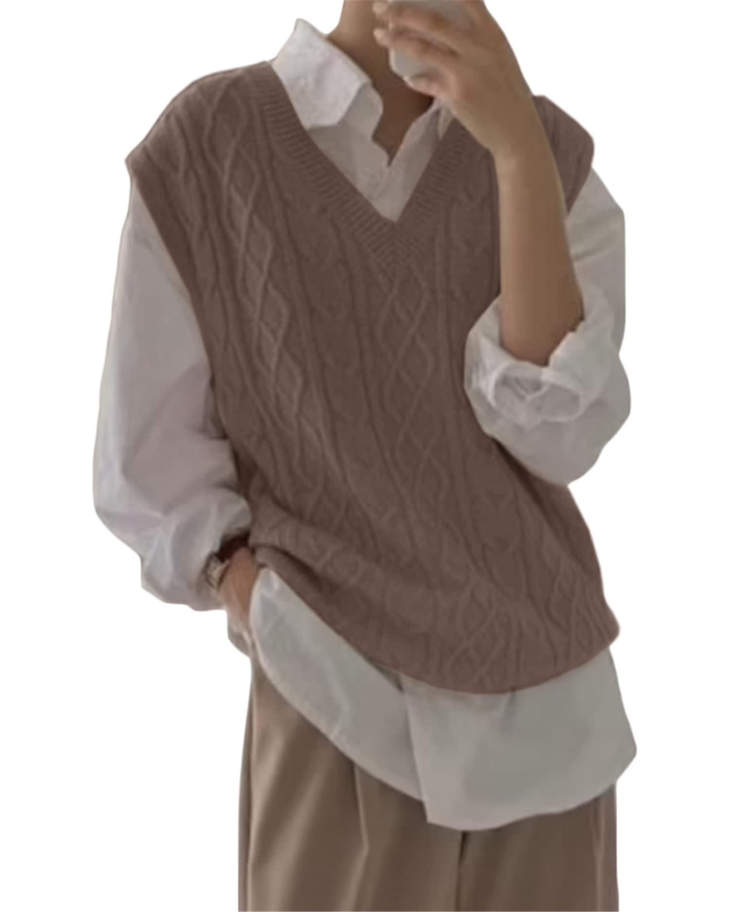 Women's V Neck Sweater Vest Oversized Sleeveless