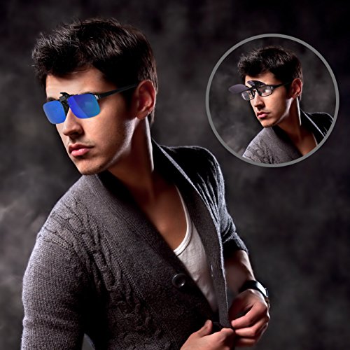 Splaks Clip-on Sunglasses, Unisex Polarized Frameless Rectangle Lens Flip Up Clip on Prescription Sunglasses Eyeglass, 2-Piece Clip on Glasses (Mirror Coating)