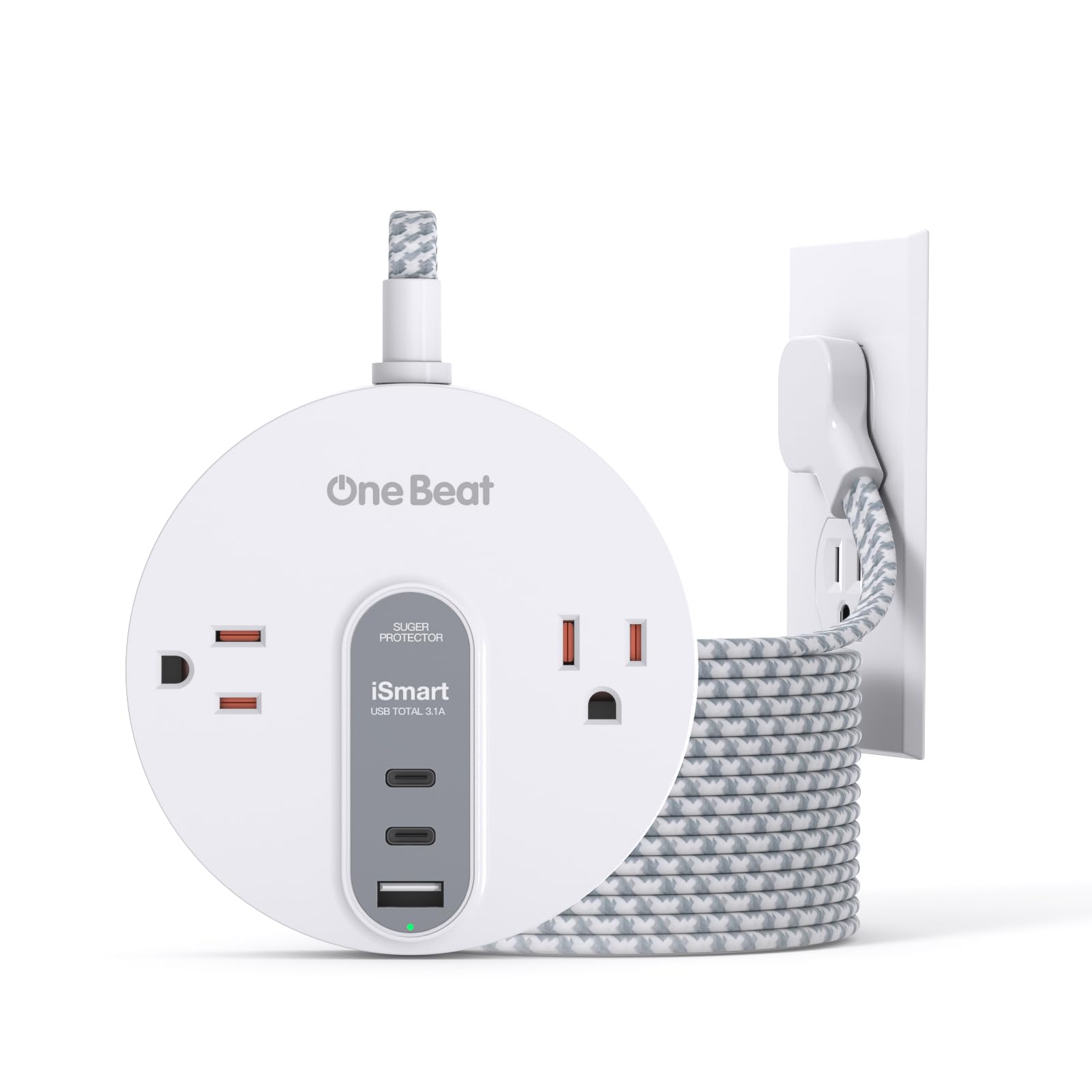 Photo 1 of 10 Ft Flat Plug Extension Cord with 2 USB C, 10Ft Long Power Strip Surge Protector with 2 Widely AC Outlet with 3 USB Ports, Small Desktop Charging Station, Compact for Dorm, Home Office, Travel