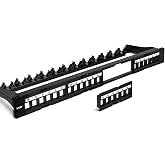 VCE Cat6 Patch Panel 24 Port, 1U Blank Removable Panel with Adjustable Rear | 1U 19-inch Rackmount. Compatible with RJ45, HDMI, Coax, Speaker Keystones