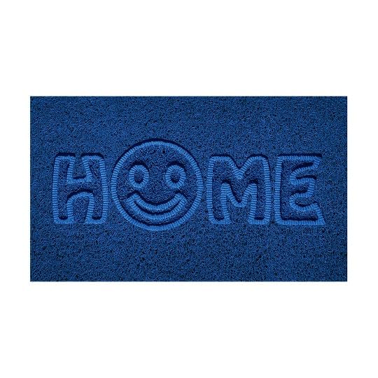 Nicoman Embossed Spaghetti Door Mat Dirt-Trapper Jet-Washable Doormat 70x43cm (Blue, HOME SMILEY FACE Shape) - Use Indoor or Sheltered Outdoor