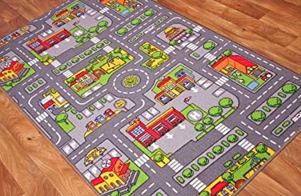 Children's Play Village Mat Town City Roads Rug 140cm x 200cm (4'7" x 6'7")
