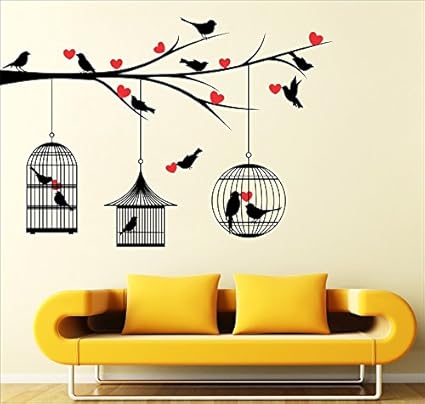 SRGindia Love Birds with Hearts Wall Sticker (Vinyl, 50 cm x 5 cm x 0.99 cm)