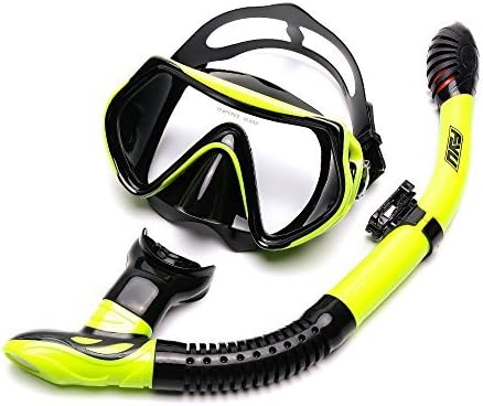 Diving Snorkeling Mask Snorkel Set-Anti-Fog Mask, Snorkel with Silicone Mouthpiece Perfect for Diving (Yellow&amp;Black)