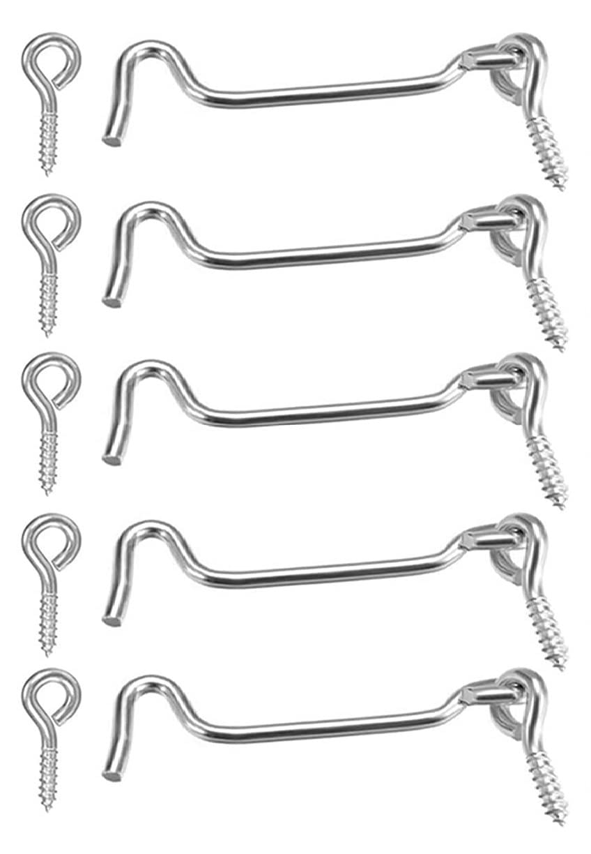 TERF® Cabin Hook and Eye Zinc 75mm (3 inch) Gate Door Lock Latch Hook Eye for Window Slide Barn Bathroom Toilet Cabinet Cupboard Shed Gate Door Latch and Multi Purpose Use - Pack of 5