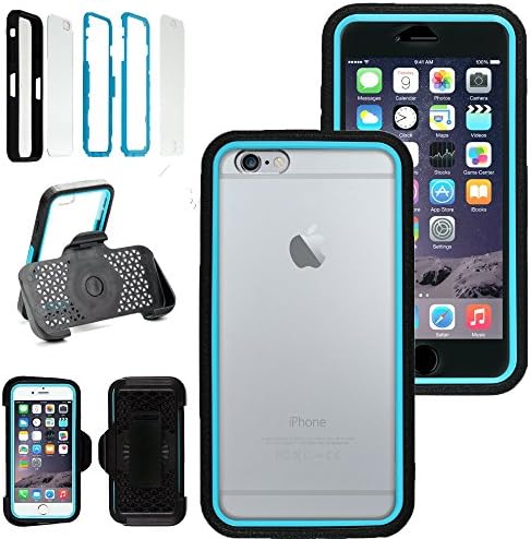 For iPhone 6/6S Case, Kecko® Heavy Duty Protective Clear Shockproof Slim Bumper Rugged Hybrid Soft Case W/ Screen Protector And Belt Clip Holster for Apple iPhone 6/6S (Blue)