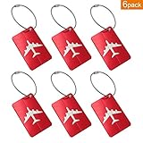 Metal Luggage Tags Baggage Suitcases Travel Labels Plane Shape Red, 6 Pack By V-story