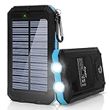 Ayyie Solar Charger,10000mAh Solar Power Bank Portable External Backup Battery Pack Dual USB Solar Phone Charger with 2LED Light Carabiner and Compass for Your Smartphones (Blue)