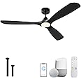 NOPAARD 60 Inch Smart Ceiling Fan with Lights, Solid Wood Ceiling Fan with Remote, Alexa and App Controls, ETL Quiet DC Motor 6 Speed, Timing, High CFM, Dimmable LED Light for Home Office, Black