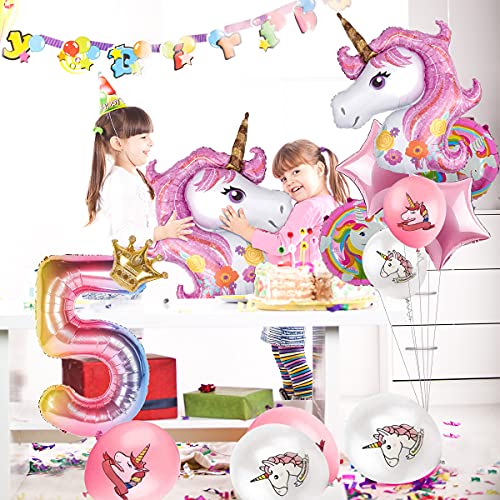 16 PCS Unicorn Balloons Bouquet for Girls 1st Birthday Party Decorations, 2 Big 43\