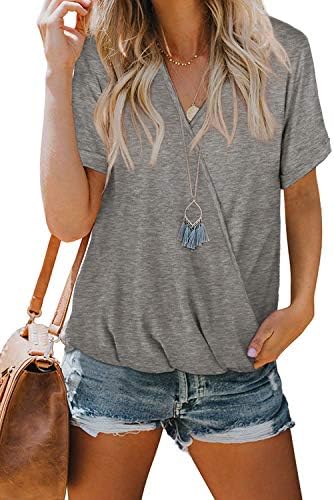NSQTBA Womens V Neck Wrap Tops Short Sleeve Summer Blouses Loose Casual Shirts 1 NSQTBA Womens V Neck Wrap Tops Short Sleeve Summer Blouses Loose Casual Shirts