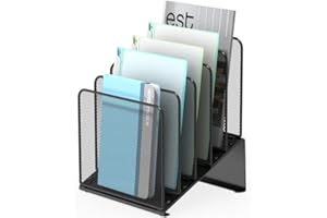 DELIFOX Inclined 5-Section Desk File Organizer, Vertical File Folder Holder File Sorter Desktop Organization for Office Classroom