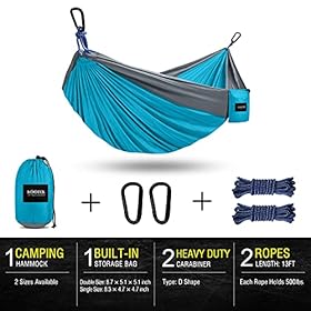 Kootek Camping Hammock Double & Single Portable Hammocks with 2 Hanging Ropes, Lightweight Nylon Parachute Hammocks for… 51at5jfkyNS