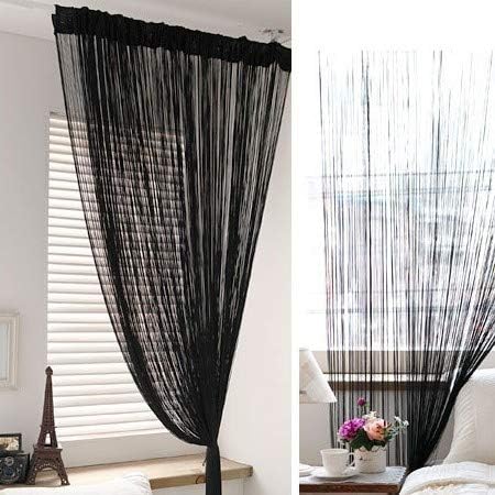 PINDIA Set of 2 Black 9FT Decorative Polyester String Room Divider Thread Curtain - 9FT, Black