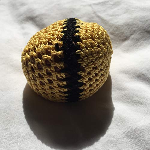 Gold with Thin Black Stripe Hand Crocheted Footbag 7x7 Inch