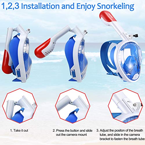 Cevapro Snorkel Mask, 4th Generation Full Face Snorkeling Mask for Adult Kids Youth with Detachable Camera Mount, 180°Panoramic View Anti-Fog Anti-Leak Free Breathing Dry Top Set-General Size - Thumbnail 5