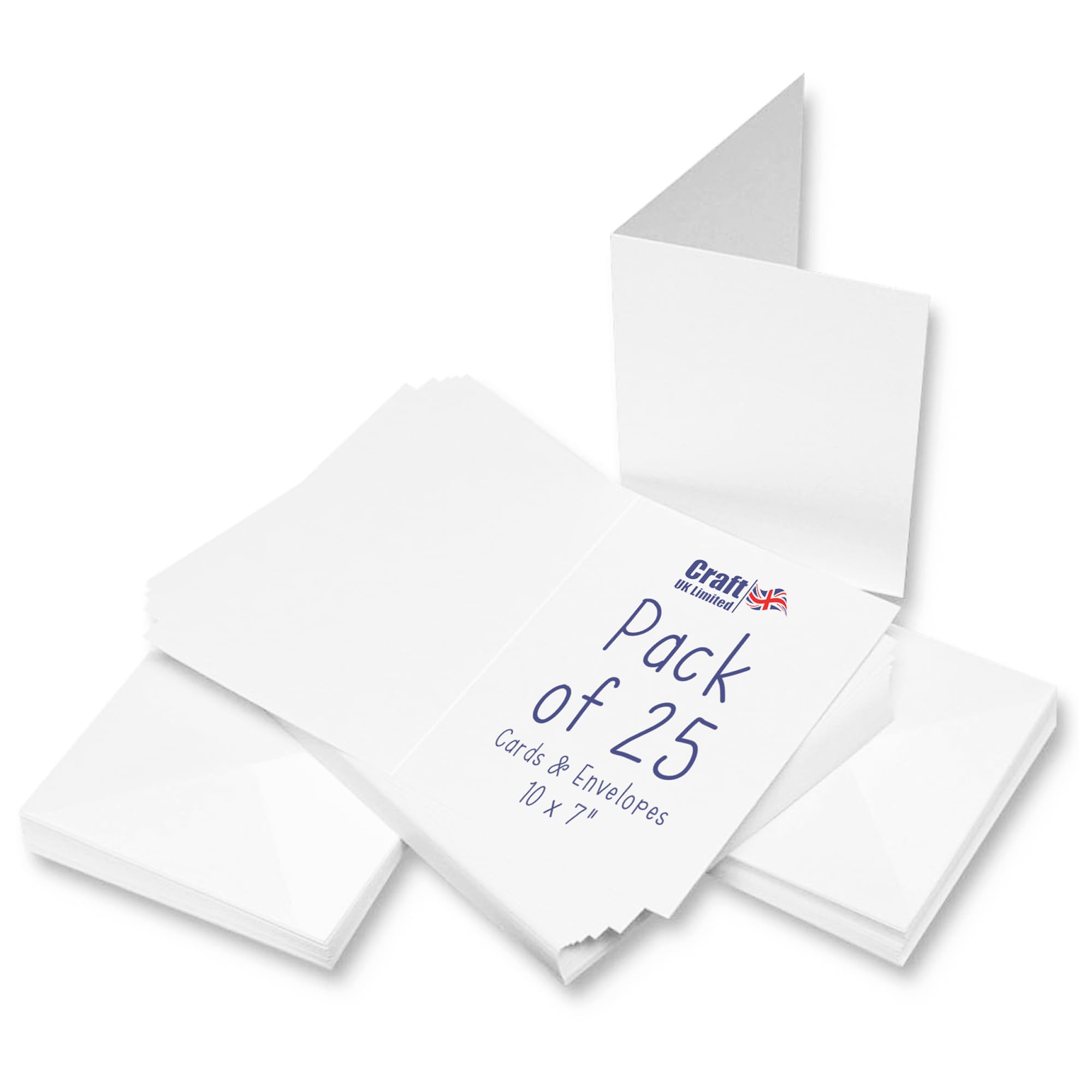 Craft UK, 25 Blank Cards and Envelopes for Card Making, Made in the UK, Lasting Quality, White, 10 x 7-Inch