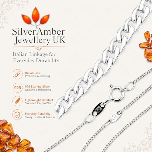 SilverAmber Jewellery UK - Sterling Silver 14" 16" 18" 20" 24" 28" 32" 36" 40" Inch Delicate Italian Curbs, Trace, Snake and other styles Chain Necklace